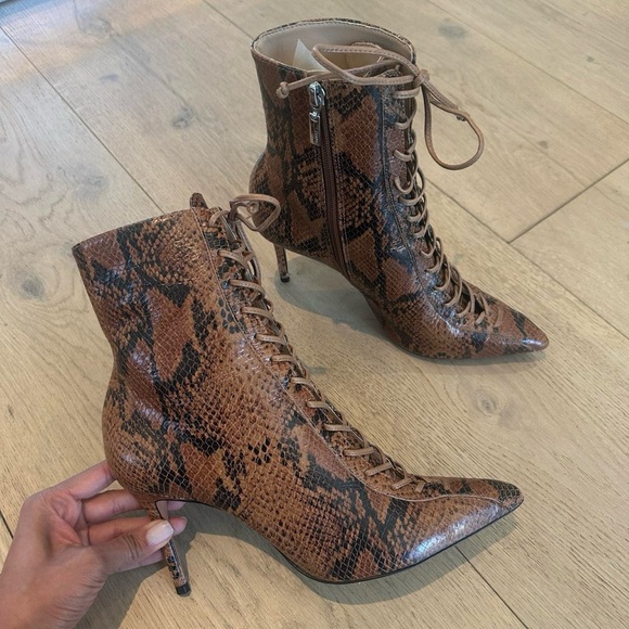 Schutz Brown Snake Print Lace-Up Ankle Boots - Main Image